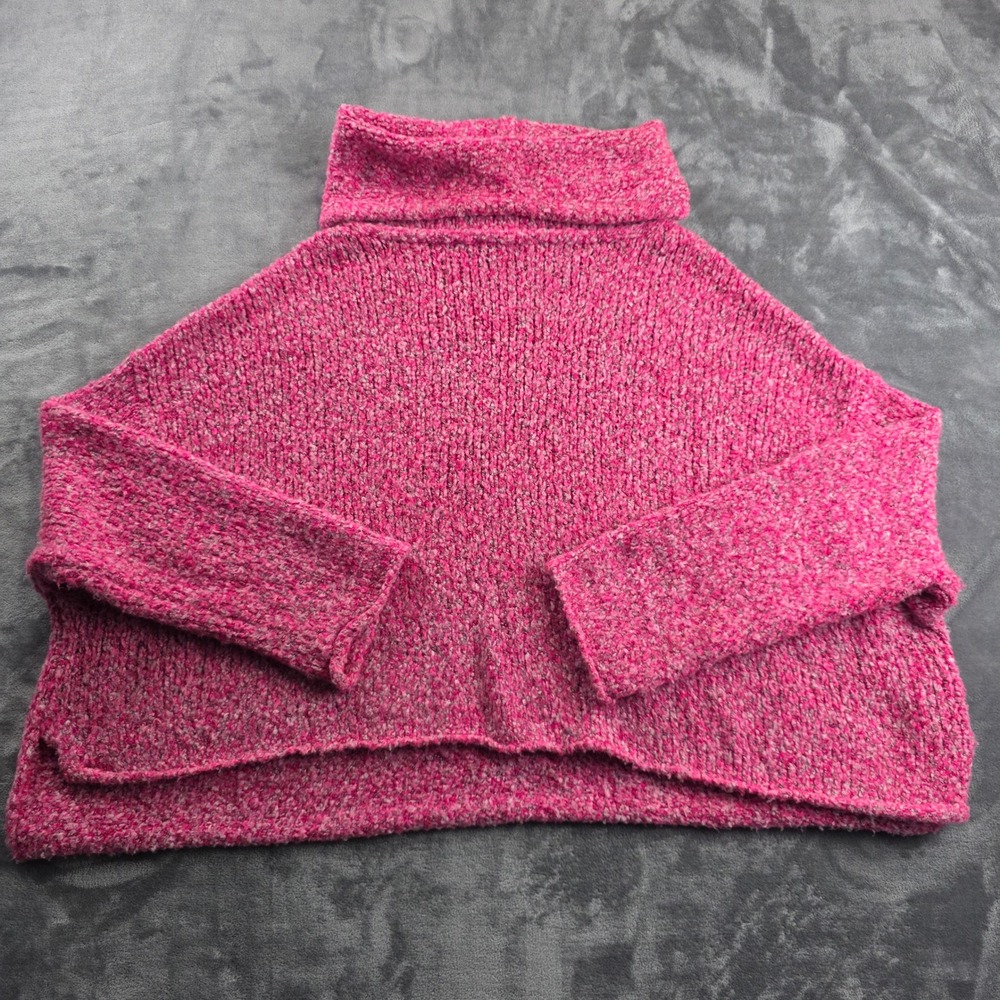 Free People Sweater Womens Medium Pink Turtleneck Chunky Knit High Low Oversized
